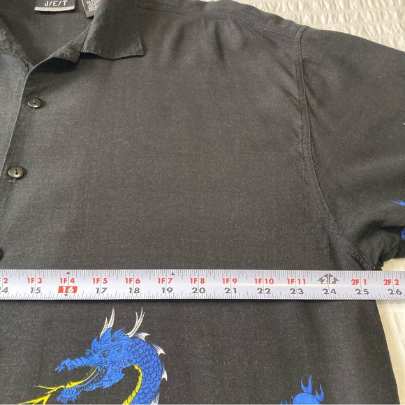 Y2K 90s J/E/T Streetwear Blue Dragon Flames Casual Hawaiian Style Mens XXL - Picture 8 of 11